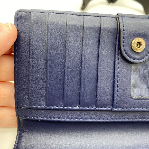 Kate Spade slim bi fold wallet Stripe blue pink button shut pocket book leather - Picture 11 of 12